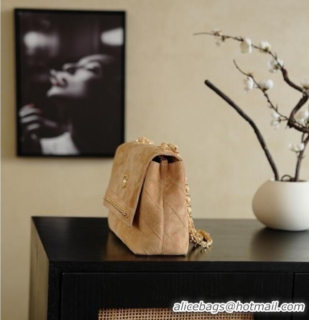 Reasonable Price Chanel Quilted Suede Flap Bag with Chain CH112702 Beige 2025