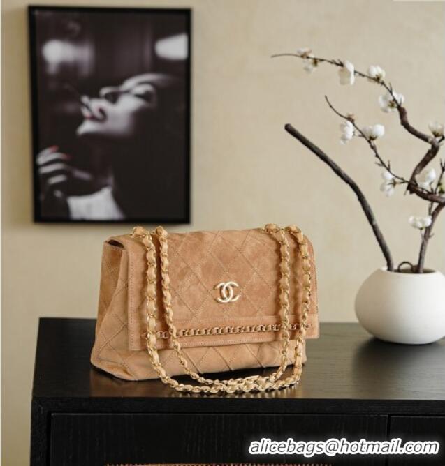 Reasonable Price Chanel Quilted Suede Flap Bag with Chain CH112702 Beige 2025