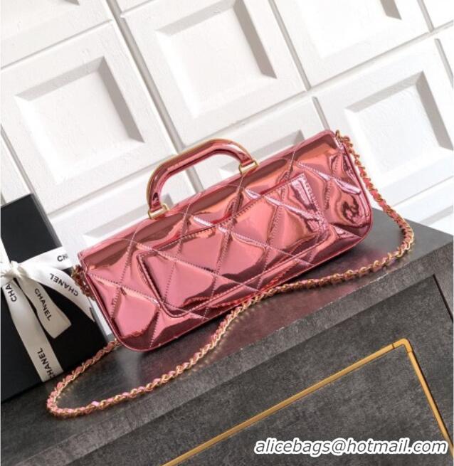 Pretty Style Chanel Metallic Mirror Calfskin Large Flap Bag with Top Handle AS5807 Pink 2025