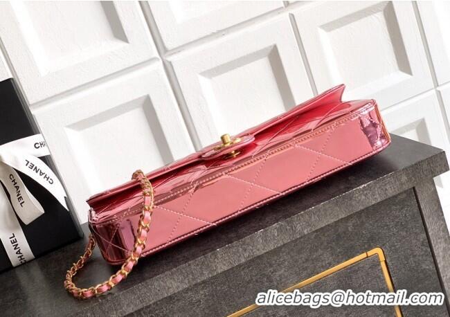 Pretty Style Chanel Metallic Mirror Calfskin Large Flap Bag with Top Handle AS5807 Pink 2025