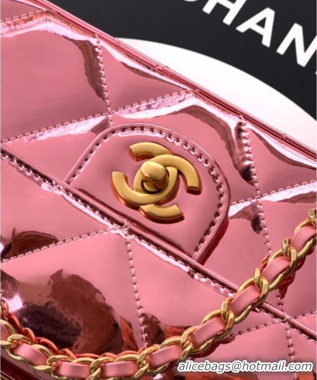 Pretty Style Chanel Metallic Mirror Calfskin Large Flap Bag with Top Handle AS5807 Pink 2025