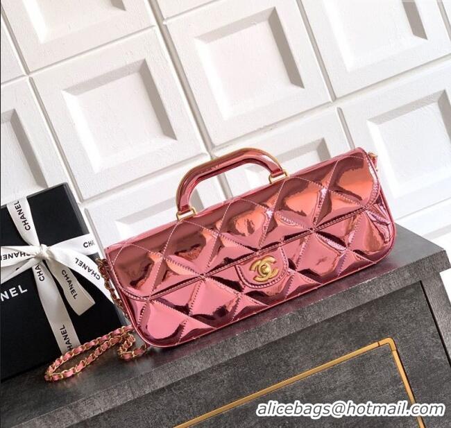 Pretty Style Chanel Metallic Mirror Calfskin Large Flap Bag with Top Handle AS5807 Pink 2025