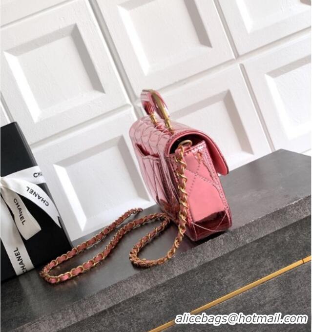Pretty Style Chanel Metallic Mirror Calfskin Large Flap Bag with Top Handle AS5807 Pink 2025