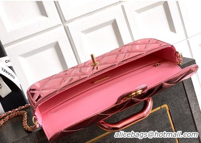 Pretty Style Chanel Metallic Mirror Calfskin Large Flap Bag with Top Handle AS5807 Pink 2025