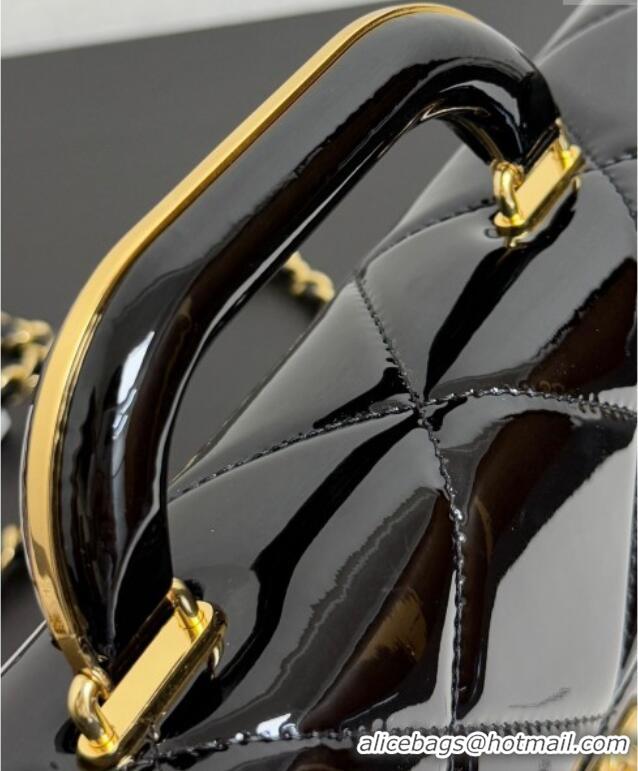 Top Design Chanel Mirror Calfskin Large Flap Bag with Top Handle AS5807 Black 2025