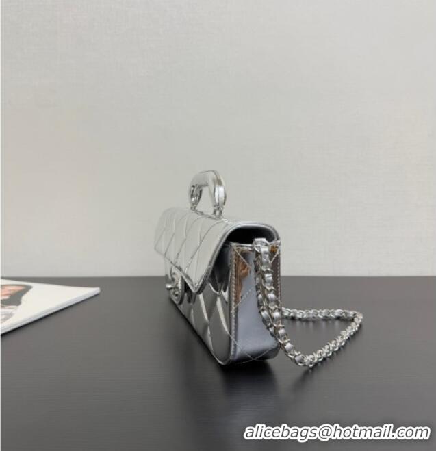 Free Shipping Chanel Metallic Mirror Calfskin Large Flap Bag with Top Handle AS5807 Silver 2025
