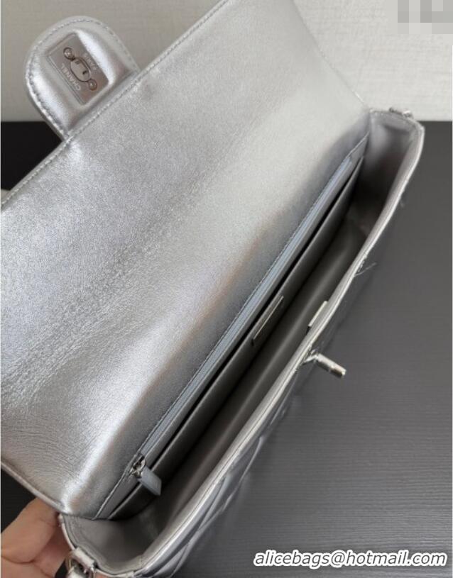 Free Shipping Chanel Metallic Mirror Calfskin Large Flap Bag with Top Handle AS5807 Silver 2025