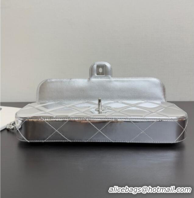 Free Shipping Chanel Metallic Mirror Calfskin Large Flap Bag with Top Handle AS5807 Silver 2025