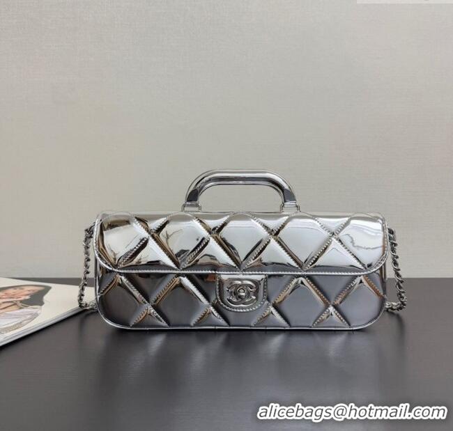 Free Shipping Chanel Metallic Mirror Calfskin Large Flap Bag with Top Handle AS5807 Silver 2025