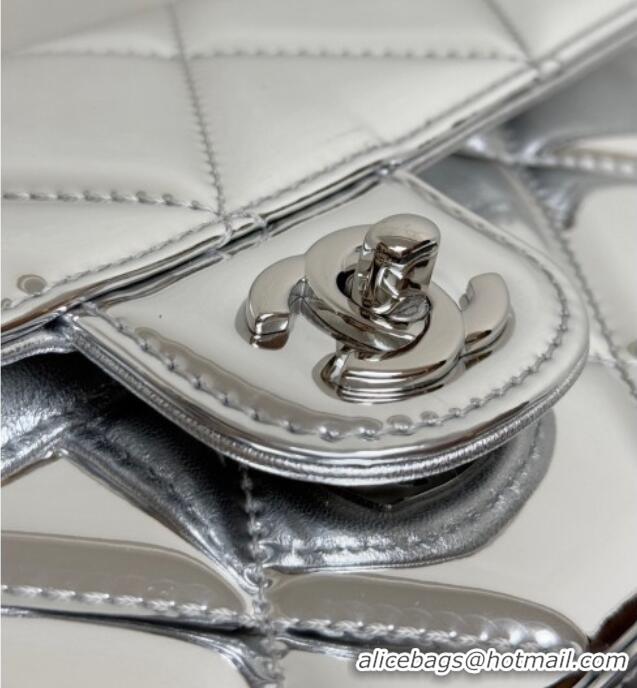 Free Shipping Chanel Metallic Mirror Calfskin Large Flap Bag with Top Handle AS5807 Silver 2025