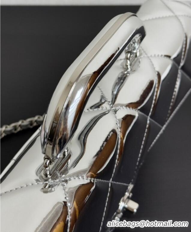 Free Shipping Chanel Metallic Mirror Calfskin Large Flap Bag with Top Handle AS5807 Silver 2025