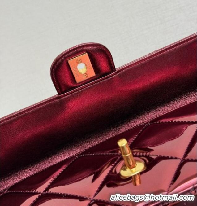 Luxury Cheap Chanel Metallic Mirror Calfskin Large Flap Bag with Top Handle AS5807 Burgundy 2025