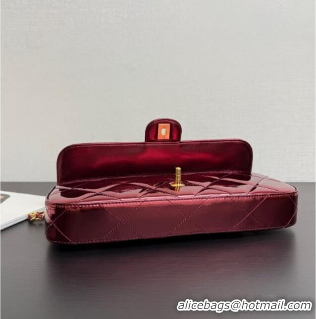 Luxury Cheap Chanel Metallic Mirror Calfskin Large Flap Bag with Top Handle AS5807 Burgundy 2025