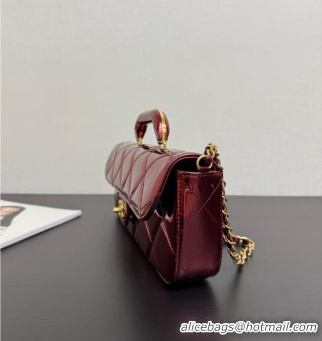 Luxury Cheap Chanel Metallic Mirror Calfskin Large Flap Bag with Top Handle AS5807 Burgundy 2025