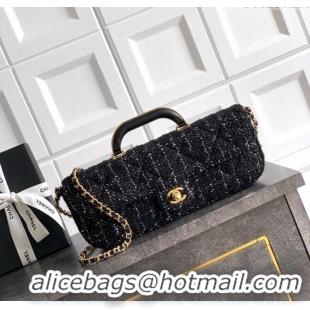 Most Popular Chanel Tweed Large Flap Bag with Top Handle AS5807 Black 2025