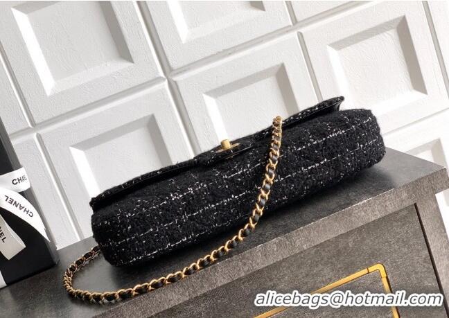 Most Popular Chanel Tweed Large Flap Bag with Top Handle AS5807 Black 2025