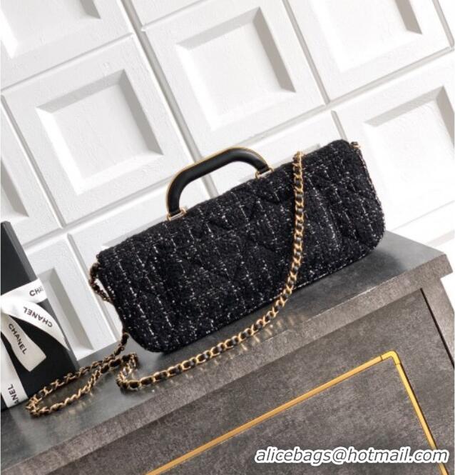 Most Popular Chanel Tweed Large Flap Bag with Top Handle AS5807 Black 2025