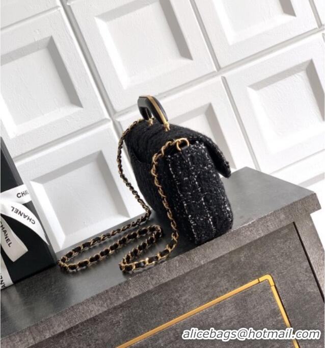 Most Popular Chanel Tweed Large Flap Bag with Top Handle AS5807 Black 2025