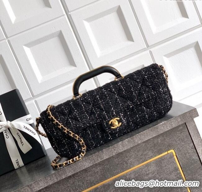 Most Popular Chanel Tweed Large Flap Bag with Top Handle AS5807 Black 2025