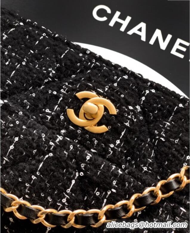 Most Popular Chanel Tweed Large Flap Bag with Top Handle AS5807 Black 2025