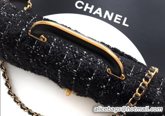 Most Popular Chanel Tweed Large Flap Bag with Top Handle AS5807 Black 2025
