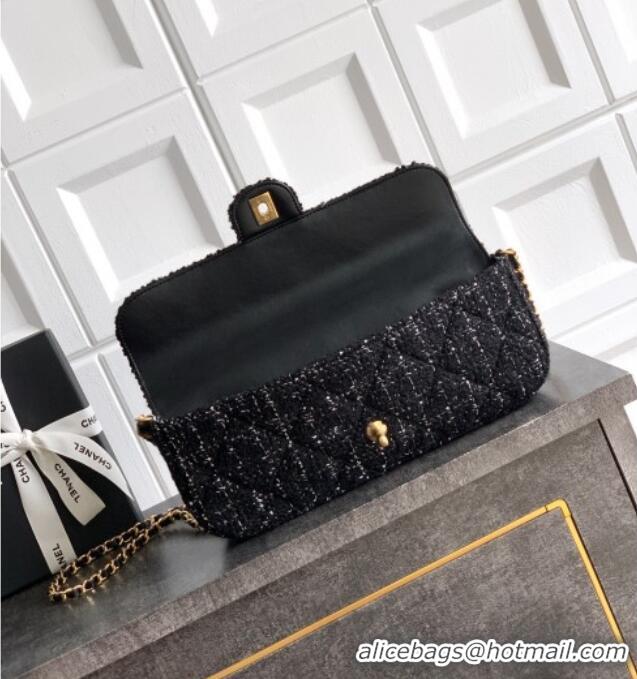 Most Popular Chanel Tweed Large Flap Bag with Top Handle AS5807 Black 2025