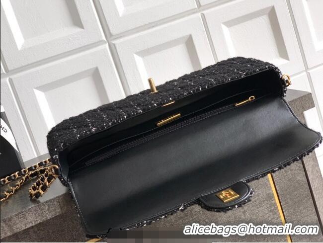 Most Popular Chanel Tweed Large Flap Bag with Top Handle AS5807 Black 2025