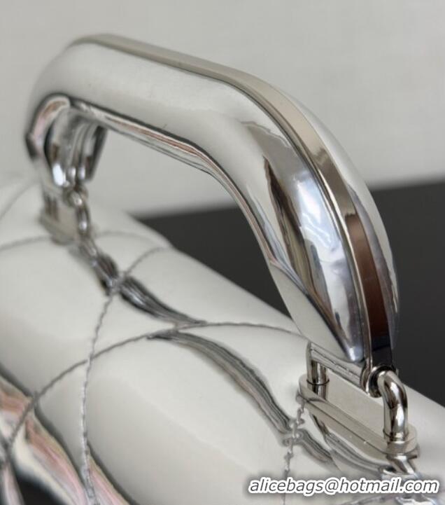 Top Grade Chanel Metallic Mirror Calfskin Mini Flap Bag with Top Handle AS5805 Silver 2025