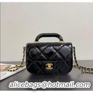 Promotional Chanel Metallic Mirror Calfskin Mini Flap Bag with Top Handle AS5805 Black 2025