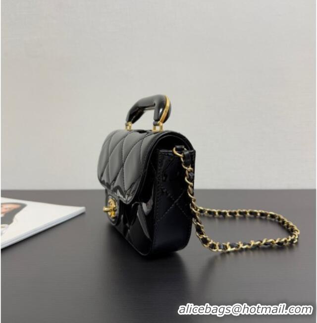Promotional Chanel Metallic Mirror Calfskin Mini Flap Bag with Top Handle AS5805 Black 2025