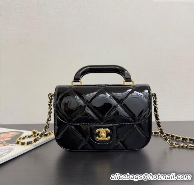 Promotional Chanel Metallic Mirror Calfskin Mini Flap Bag with Top Handle AS5805 Black 2025