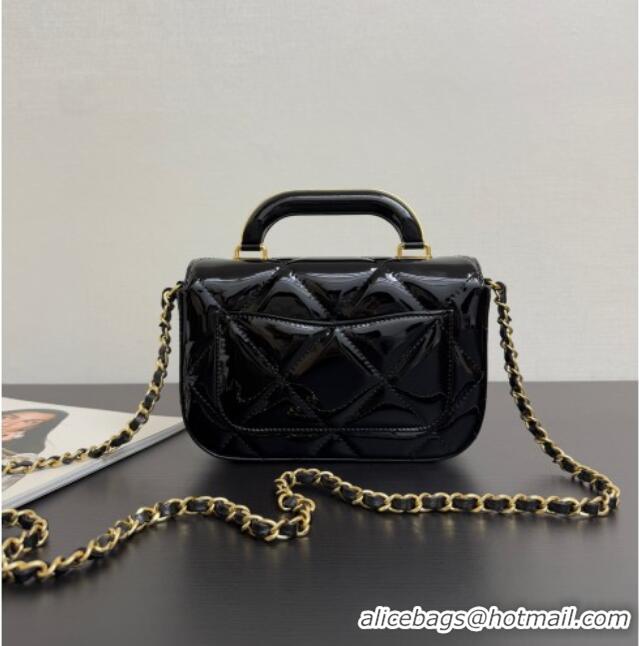 Promotional Chanel Metallic Mirror Calfskin Mini Flap Bag with Top Handle AS5805 Black 2025
