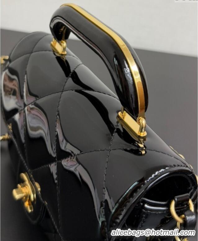 Promotional Chanel Metallic Mirror Calfskin Mini Flap Bag with Top Handle AS5805 Black 2025