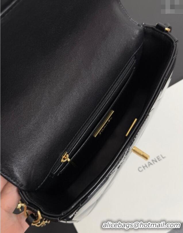 Promotional Chanel Metallic Mirror Calfskin Mini Flap Bag with Top Handle AS5805 Black 2025