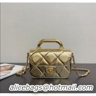 Grade Quality Chanel Metallic Mirror Calfskin Mini Flap Bag with Top Handle AS5805 Black 2025