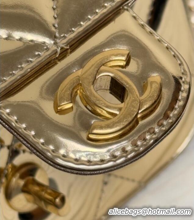 Grade Quality Chanel Metallic Mirror Calfskin Mini Flap Bag with Top Handle AS5805 Black 2025