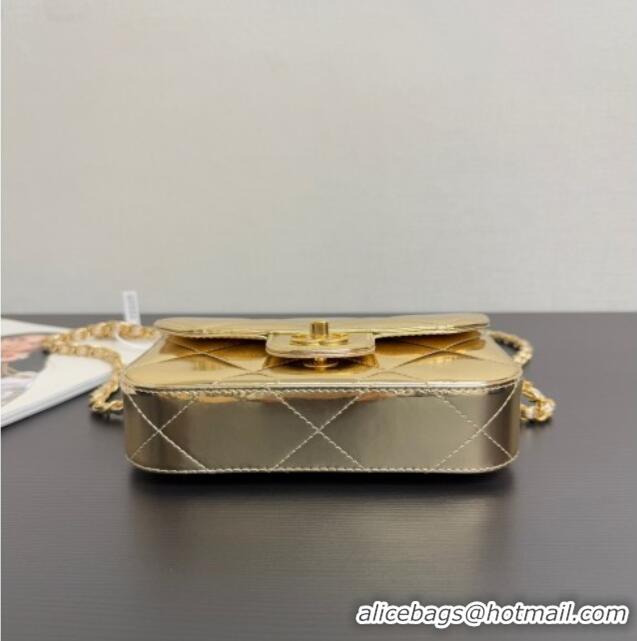 Grade Quality Chanel Metallic Mirror Calfskin Mini Flap Bag with Top Handle AS5805 Black 2025