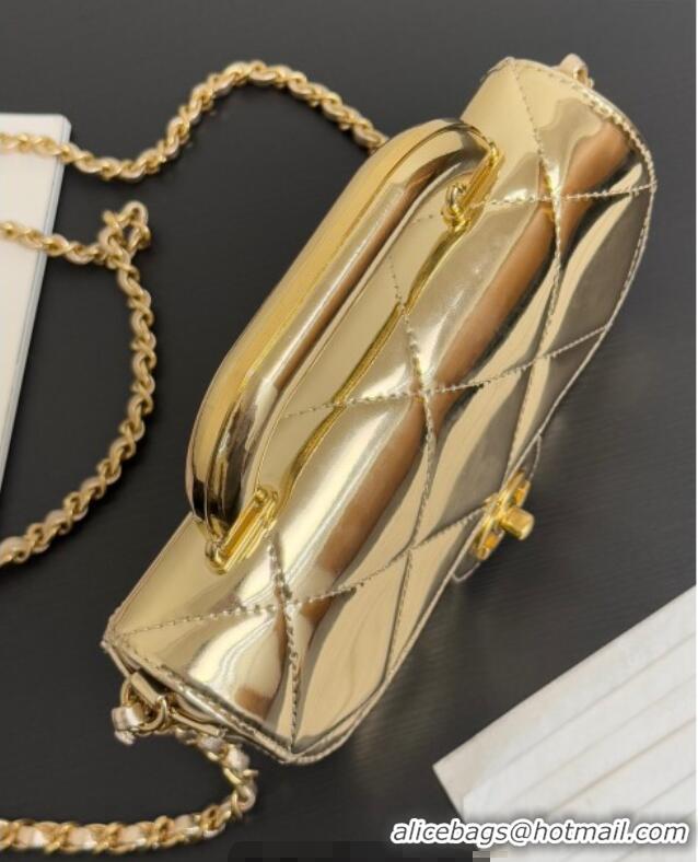 Grade Quality Chanel Metallic Mirror Calfskin Mini Flap Bag with Top Handle AS5805 Black 2025