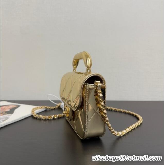 Grade Quality Chanel Metallic Mirror Calfskin Mini Flap Bag with Top Handle AS5805 Black 2025