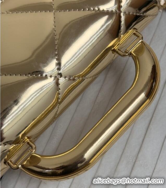 Grade Quality Chanel Metallic Mirror Calfskin Mini Flap Bag with Top Handle AS5805 Black 2025