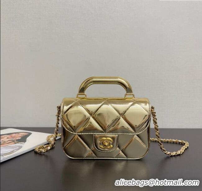 Grade Quality Chanel Metallic Mirror Calfskin Mini Flap Bag with Top Handle AS5805 Black 2025