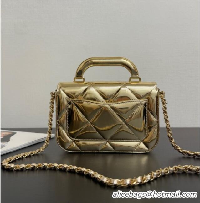 Grade Quality Chanel Metallic Mirror Calfskin Mini Flap Bag with Top Handle AS5805 Black 2025