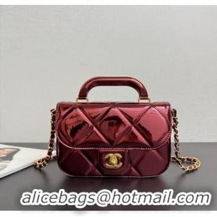 Promotional Chanel Metallic Mirror Calfskin Mini Flap Bag with Top Handle AS5805 Burgundy 2025