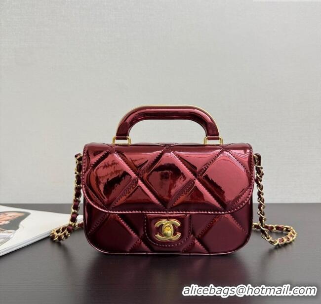 Promotional Chanel Metallic Mirror Calfskin Mini Flap Bag with Top Handle AS5805 Burgundy 2025