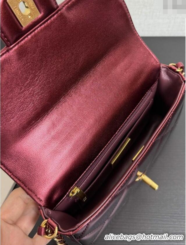 Promotional Chanel Metallic Mirror Calfskin Mini Flap Bag with Top Handle AS5805 Burgundy 2025