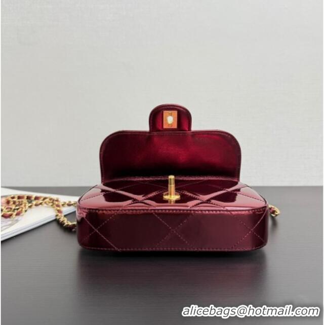 Promotional Chanel Metallic Mirror Calfskin Mini Flap Bag with Top Handle AS5805 Burgundy 2025