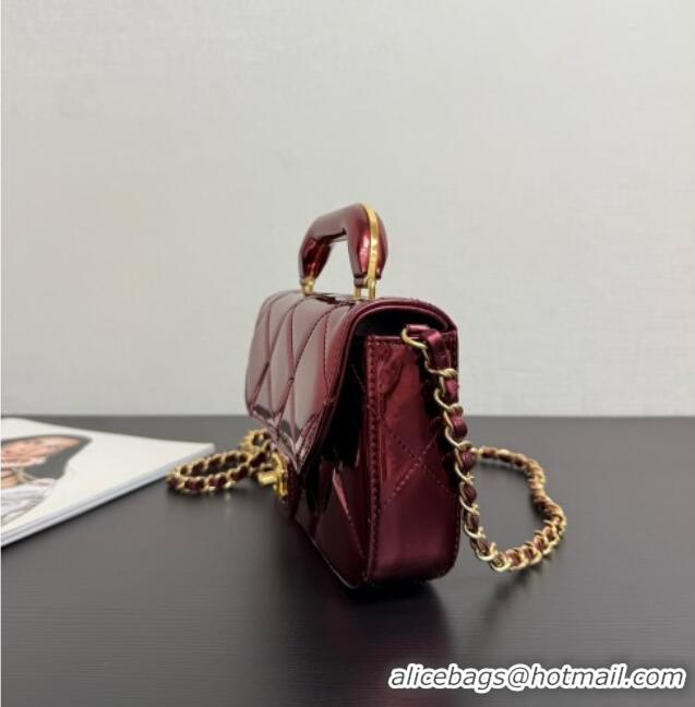 Promotional Chanel Metallic Mirror Calfskin Mini Flap Bag with Top Handle AS5805 Burgundy 2025