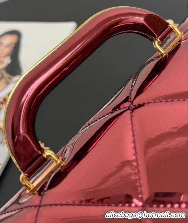 Promotional Chanel Metallic Mirror Calfskin Mini Flap Bag with Top Handle AS5805 Burgundy 2025