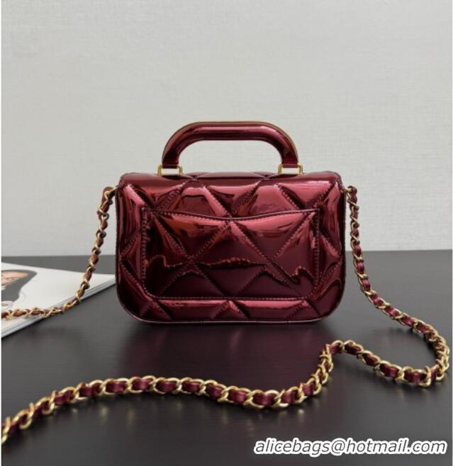 Promotional Chanel Metallic Mirror Calfskin Mini Flap Bag with Top Handle AS5805 Burgundy 2025