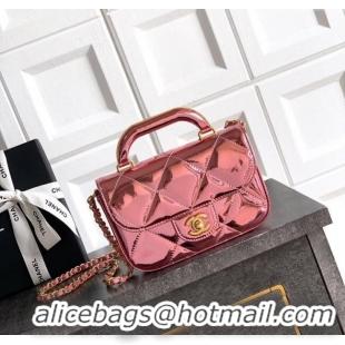 Best Product Chanel Metallic Mirror Calfskin Mini Flap Bag with Top Handle AS5805 Pink 2025